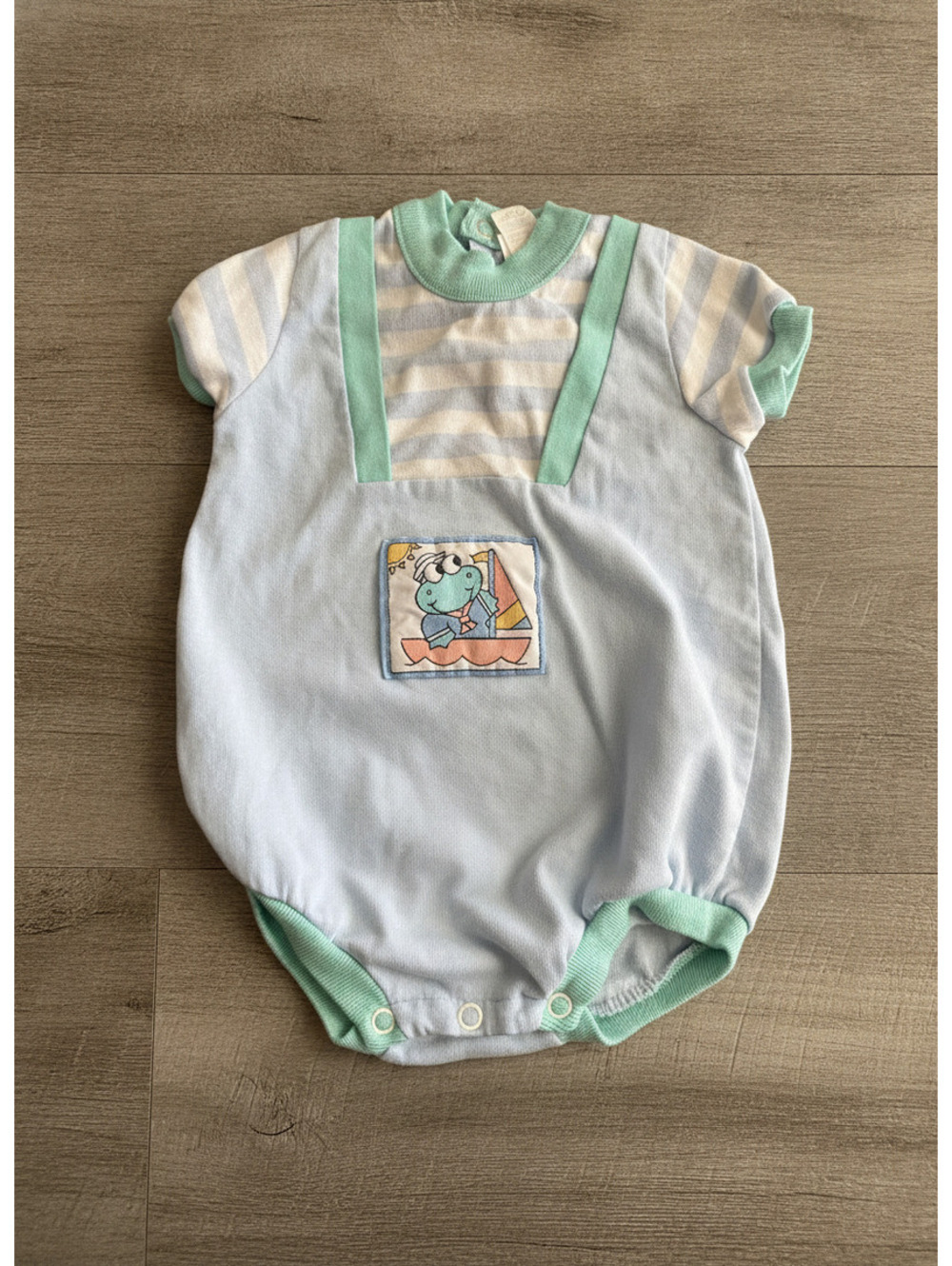 Vintage Buster Brown Baby Bubble Romper 6-9M Blue Striped Sailor Frog